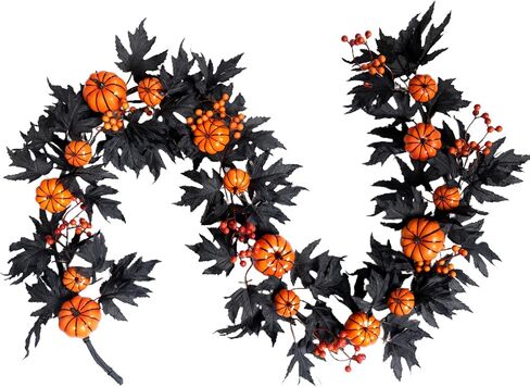 22inch Halloween Wreath Black Maple Leaf Wreath White Pumpkin Wreath Holiday Decoration Party Party Celebration Wreath Front Door Back Door Hallway Patio Decoration Wreath（White） in Saudi Arabia