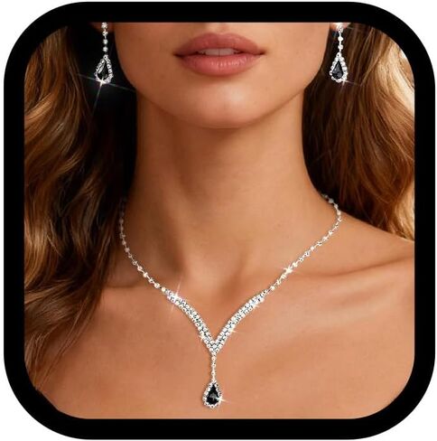 EARENT Rhinestone Bridal Jewelry Set Royal Blue Wedding Necklace and Earring for Women in Kuwait