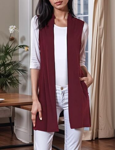 Women's Open Front Cardigan Vest Sleeveless Draped Long Vest with Side Pockets in Saudi Arabia