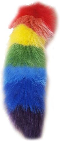 LvBo Huge Fox Tail Fur Keychain Cosplay Toy Bag Pendant Gold Key Chain Hook rainbow in Saudi Arabia