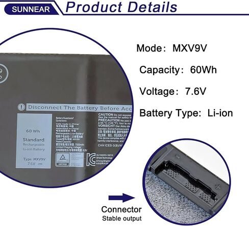 استبدال بطارية الكمبيوتر المحمول MXV9V لجهاز Dell Latitude 5300 E5300 5310 E5310 7300 E7300 7400 E7400، Inspiron 7300 7306 2 في 1 أسود، Latitude 5300 5310 2 في 1، 5VC2M 05VC2M 829MX 0829MX 60Wh 7. 6 فولت in Kuwait