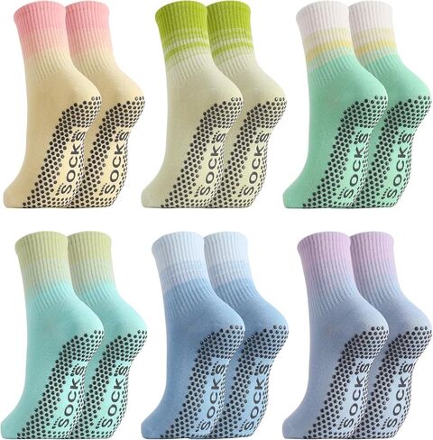 Jspupifip 6 Pairs Non Slip Yoga Socks for Women, Gradient Pilates Socks with Grips for Yoga Ballet Dance Workout Home Hospital in Saudi Arabia