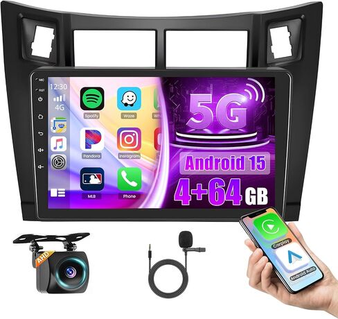 Hikity Android Car Stereo for Toyota Yaris 2008-2011 Radio 2+64GB 9 بوصة تعمل باللمس راديو السيارة اللاسلكي Carplay Android Auto دعم GPS Navigation WiFi Bluetooth FM EQ كاميرا احتياطية in Kuwait
