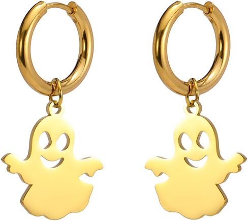 Halloween Pumpkin Ghost Earrings for Women Men Ghost Huggie Hoop Earring Charm Pendant Dangle Stainless Steel Halloween Cute BOO Earrings Festive Party Holiday Night Costume Jewelry Unisex in Saudi Arabia