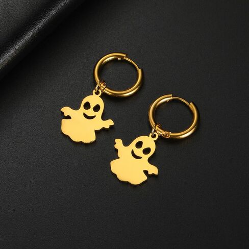 Halloween Pumpkin Ghost Earrings for Women Men Ghost Huggie Hoop Earring Charm Pendant Dangle Stainless Steel Halloween Cute BOO Earrings Festive Party Holiday Night Costume Jewelry Unisex in Saudi Arabia