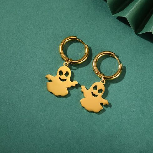 Halloween Pumpkin Ghost Earrings for Women Men Ghost Huggie Hoop Earring Charm Pendant Dangle Stainless Steel Halloween Cute BOO Earrings Festive Party Holiday Night Costume Jewelry Unisex in Saudi Arabia