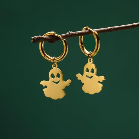 Halloween Pumpkin Ghost Earrings for Women Men Ghost Huggie Hoop Earring Charm Pendant Dangle Stainless Steel Halloween Cute BOO Earrings Festive Party Holiday Night Costume Jewelry Unisex in Saudi Arabia