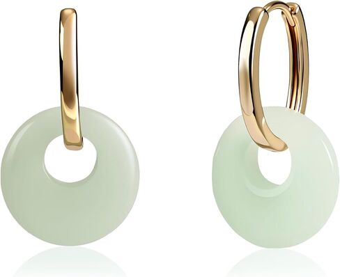Gold Jade Hoop Earrings, Green Donut Shaped Jade Jewelry for Women in Saudi Arabia