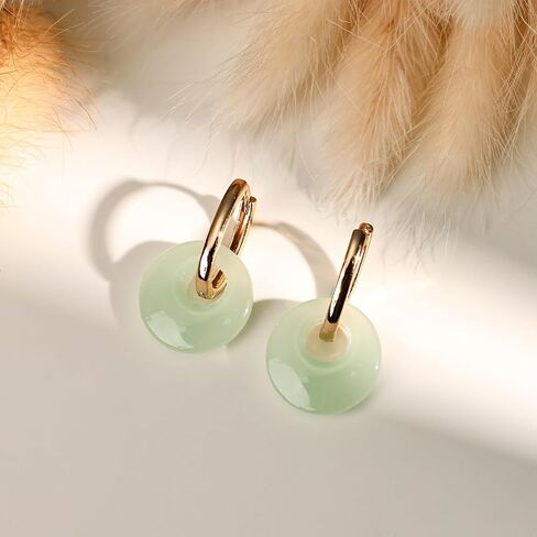 Gold Jade Hoop Earrings, Green Donut Shaped Jade Jewelry for Women in Saudi Arabia