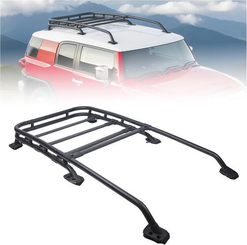 Roof Rack Top Cargo Basket Compatible with 2007-2014 Toyota FJ Cruiser Cross Bar Rail Aluminum 165Lbs Black-Coated in Saudi Arabia