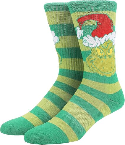 Bioworld The Grinch Grinch Wearing Red Christmas Hat Mens Athletic Crew Socks in Saudi Arabia