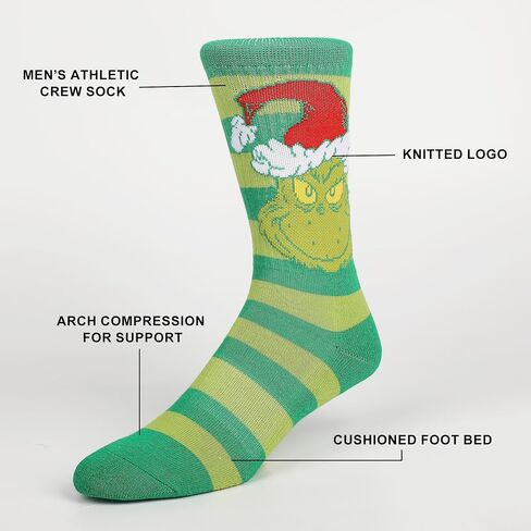 Bioworld The Grinch Grinch Wearing Red Christmas Hat Mens Athletic Crew Socks in Saudi Arabia