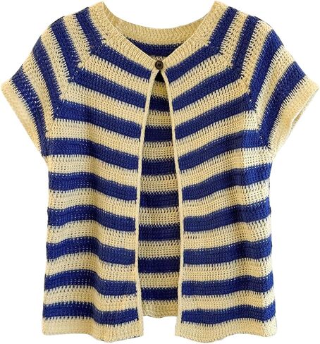 WDIRARA Women's Striped Short Sleeve Open Front Cardigan Sweater Crew Neck Lightweight Y2k Knit Top in Saudi Arabia