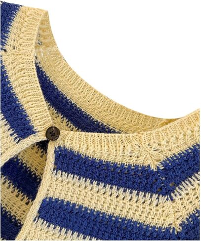 WDIRARA Women's Striped Short Sleeve Open Front Cardigan Sweater Crew Neck Lightweight Y2k Knit Top in Saudi Arabia