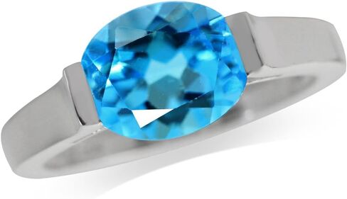 Silvershake 10X8mm Oval Shape Gemstone White Gold Plated or Yellow Gold Plated 925 Sterling Silver Right Hand Anniversary East-West Solitaire Ring Jewelry for Women in Kuwait