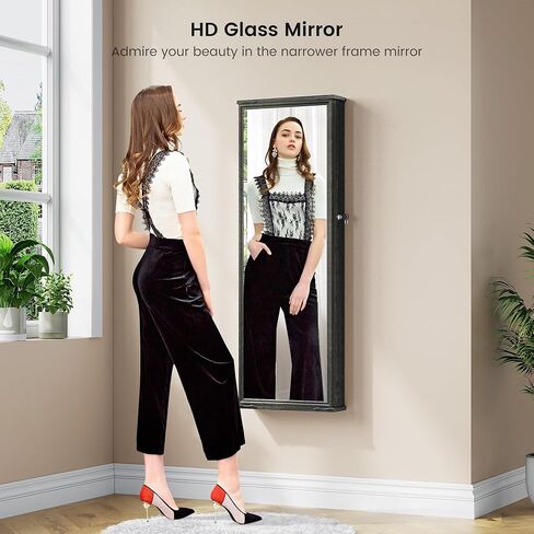 HWB Mirror Jewelry Cabinet, Hanging Jewelry Armorie with 5 Color LED Interior Mirror, Wall-Mount Jewelry Storage Organizer with Full Length Mirror, Gift Idea for Women in Saudi Arabia