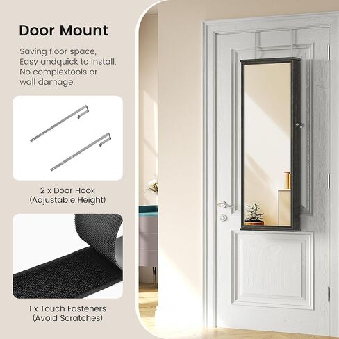 HWB Mirror Jewelry Cabinet, Hanging Jewelry Armorie with 5 Color LED Interior Mirror, Wall-Mount Jewelry Storage Organizer with Full Length Mirror, Gift Idea for Women in Saudi Arabia
