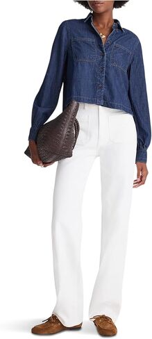 Madewell Womens Long Sleeve Sculptural Sleeve Top in Rinse Wash in Saudi Arabia