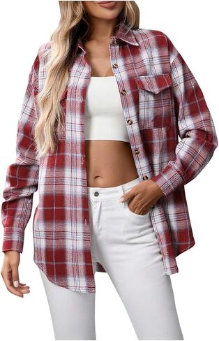 Plaid Shirts for Women Dressy Casual Blouses Button Down Business Work Boho Tops Long Sleeve Flannels Fall Outfits in Saudi Arabia