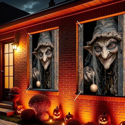 Nuxovilar Halloween Window Decorations, Skull in Candlelit Library Halloween Window Cover for Indoor, Party, Haunted House, 31.5x47.3 Inches in Kuwait