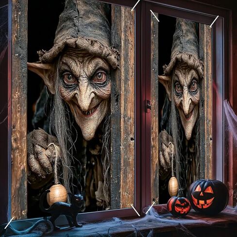 Nuxovilar Halloween Window Decorations, Skull in Candlelit Library Halloween Window Cover for Indoor, Party, Haunted House, 31.5x47.3 Inches in Kuwait