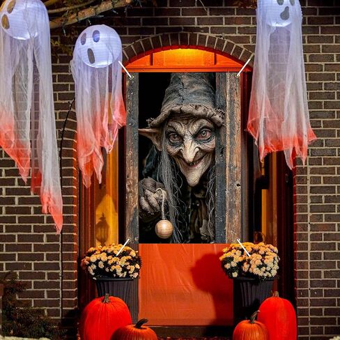 Nuxovilar Halloween Window Decorations, Skull in Candlelit Library Halloween Window Cover for Indoor, Party, Haunted House, 31.5x47.3 Inches in Kuwait