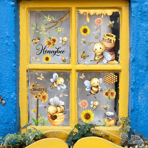 Honeybee Window Clings Set of 3-11.8" x 7.8" Static Sunflower & Butterfly Decor | Vibrant Removable Clings for Glass, with Bees & Hive Motif​ in Saudi Arabia