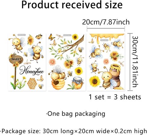 Honeybee Window Clings Set of 3-11.8" x 7.8" Static Sunflower & Butterfly Decor | Vibrant Removable Clings for Glass, with Bees & Hive Motif​ in Saudi Arabia