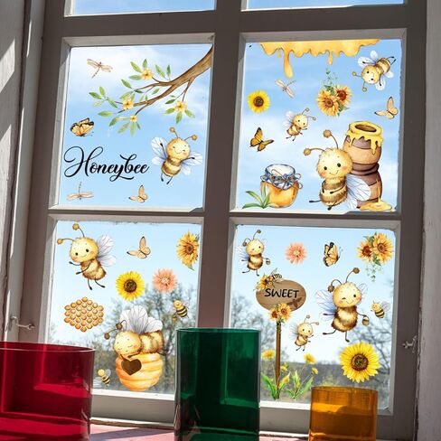 Honeybee Window Clings Set of 3-11.8" x 7.8" Static Sunflower & Butterfly Decor | Vibrant Removable Clings for Glass, with Bees & Hive Motif​ in Saudi Arabia