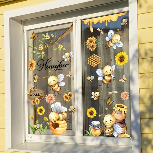 Honeybee Window Clings Set of 3-11.8" x 7.8" Static Sunflower & Butterfly Decor | Vibrant Removable Clings for Glass, with Bees & Hive Motif​ in Saudi Arabia
