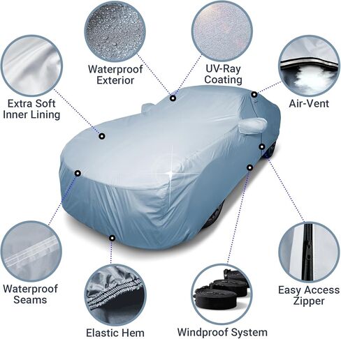 غطاء سيارة فاخر من iCarCover لـ 2008-2025 Maserati GranTurismo شديد التحمل مقاوم للماء في جميع الأحوال الجوية، أغطية حماية من الثلوج فوق البنفسجية في الأماكن المغلقة والخارجية مع أشرطة وحقيبة in Kuwait
