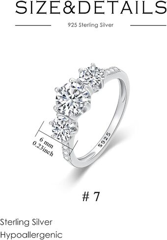 DIYA 3CT Moissanite Engagement Wedding Ring for Woman 925 Sterling Silver Moissanite Three Stone Rings D Color VVS1 Promise Diamond Ring Anniversary Valentine's Day Gifts for Wife Girlfriend Size 6-9 in Kuwait