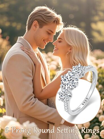 DIYA 3CT Moissanite Engagement Wedding Ring for Woman 925 Sterling Silver Moissanite Three Stone Rings D Color VVS1 Promise Diamond Ring Anniversary Valentine's Day Gifts for Wife Girlfriend Size 6-9 in Kuwait