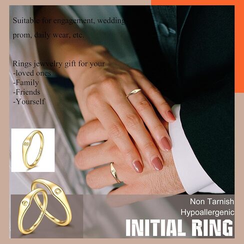 A Gold Initial Ring 14K Gold Filled Ring Dainty Gold Simple Letter Band Rings for Women Non Tarnish Size 6-10 in Saudi Arabia