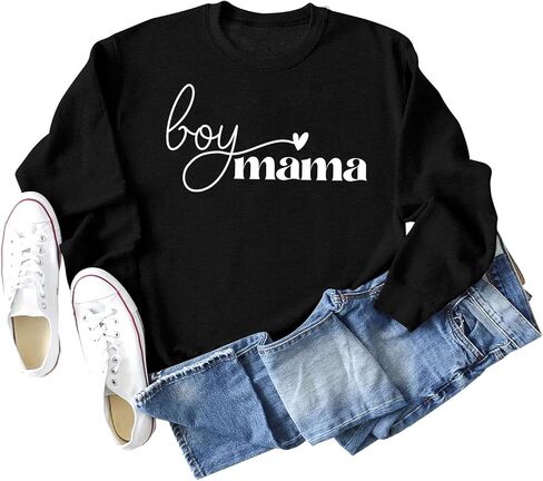 GaoCold أمي الأولاد البلوز المرأة طويلة الأكمام خطابات طباعة البلوز ماما البلوز عادية فضفاض Crewneck ملابس الشتاء in Kuwait