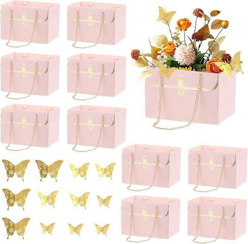 ZFCZR 12Pcs Paper Flower Bags and12Pcs 3D Silver Dazzle Butterfly Decor-Flower Gift Boxes Sets, Bouquet Bags for Arrangements Wedding Valentine's Mother's Day Birthday (Red,Black,Pink,White) in Saudi Arabia