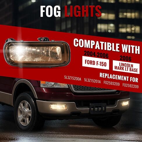HECASA Fog Lights Compatible with 2004-2006 Ford F-150 F150 Replacement for 5L3Z15200A 5L3Z15201A FO2593209 FO2592209 Fog Lamp Clear Lens Driver & Passenger Side in Kuwait