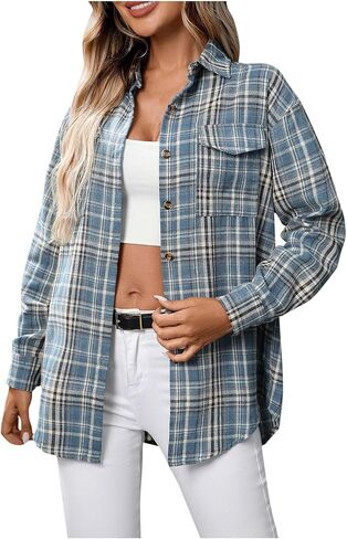 Plaid Shirts for Women Dressy Casual Blouses Button Down Business Work Boho Tops Long Sleeve Flannels Fall Outfits in Saudi Arabia