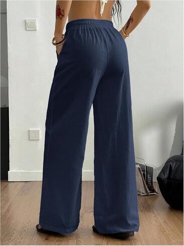 SweatyRocks Women's Loose Straight Leg Y2K Pants Drawstring Low Waist Long Trousers with Pockets in Saudi Arabia