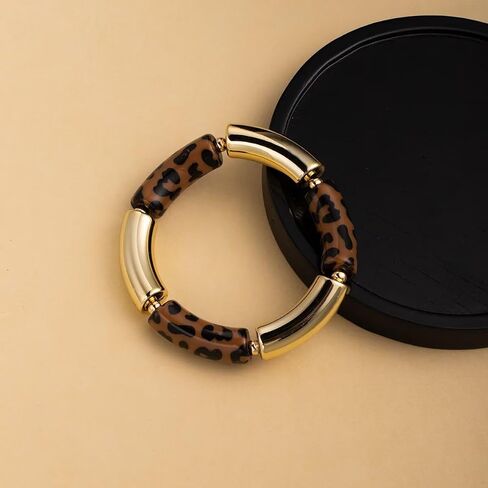 Todu Boho Bracelet Leopard Print Bracelet Gold Plated Chunky Bangle Bamboo Bracelets for Women Summer Beach Bohemian Jewelry in Kuwait