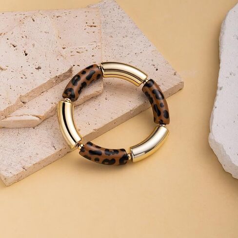 Todu Boho Bracelet Leopard Print Bracelet Gold Plated Chunky Bangle Bamboo Bracelets for Women Summer Beach Bohemian Jewelry in Kuwait