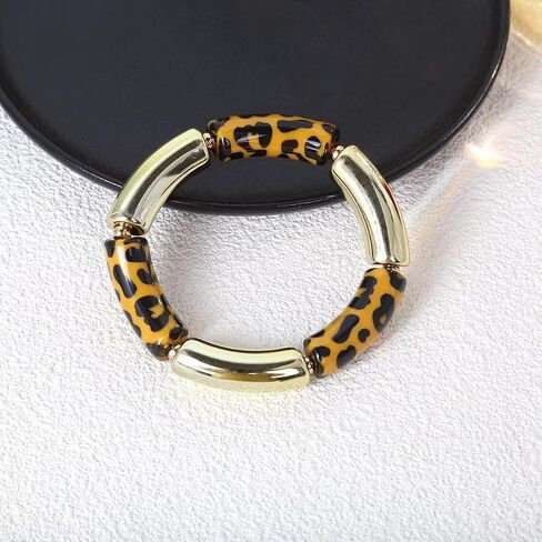 Todu Boho Bracelet Leopard Print Bracelet Gold Plated Chunky Bangle Bamboo Bracelets for Women Summer Beach Bohemian Jewelry in Kuwait