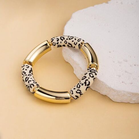 Todu Boho Bracelet Leopard Print Bracelet Gold Plated Chunky Bangle Bamboo Bracelets for Women Summer Beach Bohemian Jewelry in Kuwait