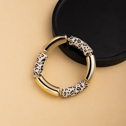 Todu Boho Bracelet Leopard Print Bracelet Gold Plated Chunky Bangle Bamboo Bracelets for Women Summer Beach Bohemian Jewelry in Kuwait