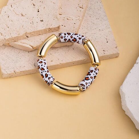 Todu Boho Bracelet Leopard Print Bracelet Gold Plated Chunky Bangle Bamboo Bracelets for Women Summer Beach Bohemian Jewelry in Kuwait