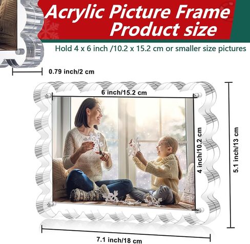 3 Pack Acrylic Picture Frame - 4x6 Magnetic Picture Frames, Double Sided Magnet Frames,10+10mm Thick Block, Clear Frameless Photo Scalloped Freestanding for Desktop Display in Saudi Arabia