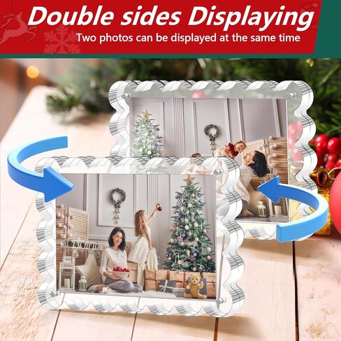 3 Pack Acrylic Picture Frame - 4x6 Magnetic Picture Frames, Double Sided Magnet Frames,10+10mm Thick Block, Clear Frameless Photo Scalloped Freestanding for Desktop Display in Saudi Arabia