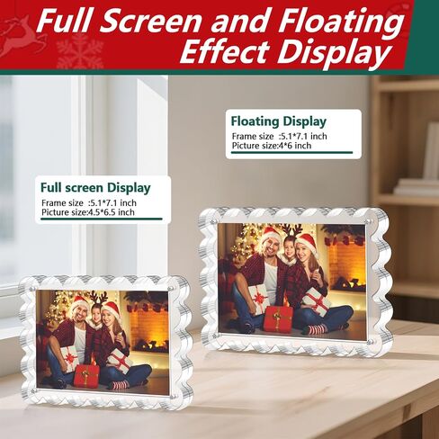 3 Pack Acrylic Picture Frame - 4x6 Magnetic Picture Frames, Double Sided Magnet Frames,10+10mm Thick Block, Clear Frameless Photo Scalloped Freestanding for Desktop Display in Saudi Arabia