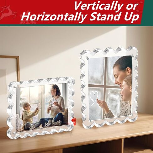 3 Pack Acrylic Picture Frame - 4x6 Magnetic Picture Frames, Double Sided Magnet Frames,10+10mm Thick Block, Clear Frameless Photo Scalloped Freestanding for Desktop Display in Saudi Arabia