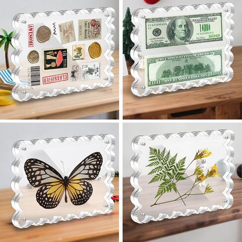 3 Pack Acrylic Picture Frame - 4x6 Magnetic Picture Frames, Double Sided Magnet Frames,10+10mm Thick Block, Clear Frameless Photo Scalloped Freestanding for Desktop Display in Saudi Arabia